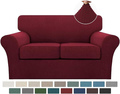 Turquoize 3 Piece Sofa Covers for 2 Cushion Couch Sofa Slipcover Soft Couch Cover for Dogs-Washable Sofa Furniture Covers with 2 Individual Cushion Covers, Thick Jacquard Fabric (Loveseat, Burgundy)