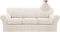 Turquoize 4 Piece Sofa Covers for 3 Cushion Couch Sofa Slipcover Soft Couch Cover for Dogs-Washable Sofa Furniture Covers with 3 Individual Cushion Covers, Jacquard Fabric (3 Cushion Sofa, Ivory)