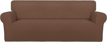 PureFit Super Stretch Oversized Sofa Slipcover – Spandex Non Slip Soft Couch Sofa Cover, Washable Furniture Protector with Non Skid Foam and Elastic Bottom for Kids, Pets （Oversized Sofa, Brown）