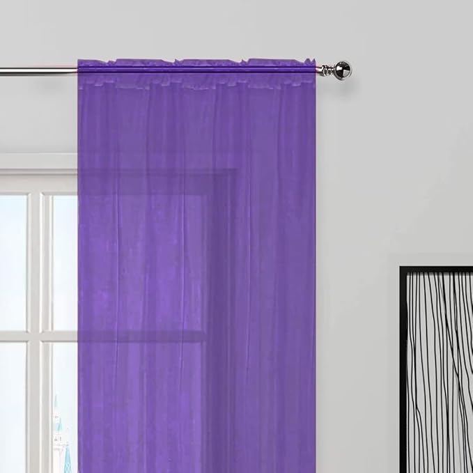 SpaceDresser Sheer Voile Window Treatment Rod Pocket Curtain Panels for Kitchen Bedroom Living Room Drapes Sunlight Filtering Privacy Semi Home Decor Assorted (Purple, 52 W x 72 L)