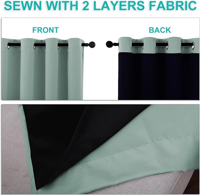 NICETOWN 100% Blackout Curtains 84 inches Long, Seafoam Green, 52 inches Wide, Pair of Energy Smart & Noise Blocking Out Drapes for Baby Room Window, Thermal Insulated Guest Room Lined Window Dressing