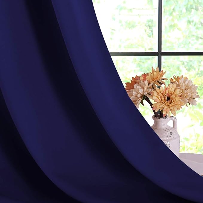 NICETOWN Blackout Window Curtains 70" L, 2 Panels, 34 inch, Royal Blue, Grommet Top Room Darkening Thermal Insulated Vertical Window Drapes Modern for Flat/Apartment