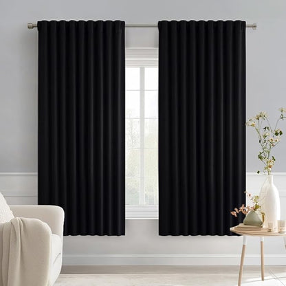 MIULEE Black Back Tab Blackout Curtains 54 Inch Length 2 Panels Set for Living Room Bedroom Privacy, Halloween Rod Pocket/Pinch Pleat Thermal Insulated Room Darkening Pleated Light Blocking Drapes