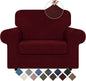 WEERRW Velvet Stretch Chair Sofa Slipcover - 2 Pieces Luxury Soft Velvet Plush Couch Cover Furniture Protector with Elastic Bottom for Pets, Machine Washable, Burgundy, Small