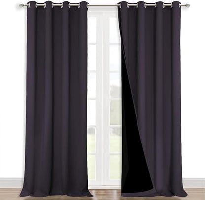 NICETOWN 100% Blackout Curtains for Windows, Pack of 2, Greyish Purple, 52" W x 120" L, Super Heavy-Duty Black Lined Total Darkness Drapes for Bedroom, Privacy Assured Window Treatment for Patio