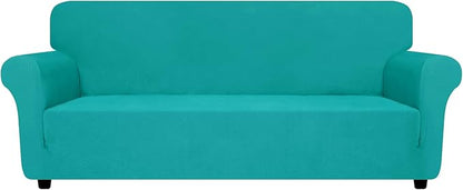 ZNSAYOTX Super Stretch Sofa Cover (72"-92"), New Striped Sofa Covers Fitted Slipcovers with Elastic Bottom, Dog Cat Pets Proof Spandex Washable Fabric Comfortable & Durable (Peacock Teal, Sofa)