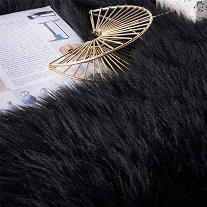 EasyJoy Ultra Soft Fluffy Shaggy Area Rug Faux Fur Rug Chair Cover Seat Pad Fuzzy Area Rug for Bedroom Floor Sofa Living Room (2 x 3 ft Sheepskin, Black)