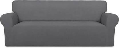 PureFit Super Stretch Sofa Slipcover – Spandex Non Slip Soft Couch Sofa Cover, Washable Furniture Protector with Non Skid Foam and Elastic Bottom for Kids, Pets （Oversized Sofa, Gray ）