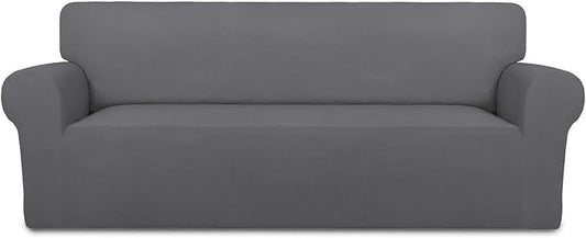 PureFit Super Stretch Sofa Slipcover – Spandex Non Slip Soft Couch Sofa Cover, Washable Furniture Protector with Non Skid Foam and Elastic Bottom for Kids, Pets （Oversized Sofa, Gray ）