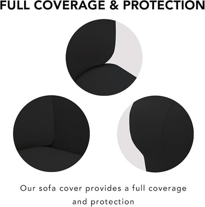 PureFit Super Stretch Sofa Slipcover – Spandex Non Slip Soft Couch Sofa Cover, Washable Furniture Protector with Non Skid Foam and Elastic Bottom for Kids, Pets (Oversized Loveseat, Black)