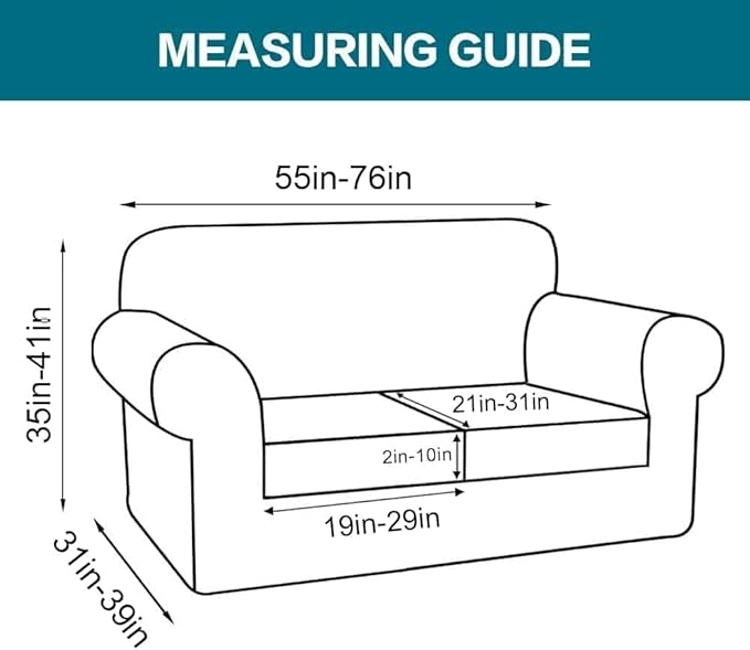 Turquoize 3 Piece Sofa Covers for 2 Cushion Couch Sofa Slipcover Soft Couch Cover for Dogs-Washable Sofa Furniture Cover with 2 Individual Cushion Covers, Thick Jacquard Fabric (Loveseat, Porcelain)