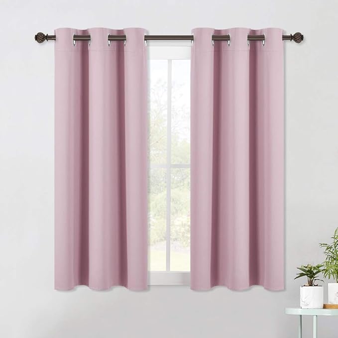 NICETOWN Blackout Curtains & Drapes for Bedroom, Baby Pink, W34 x L48, Set of 2, Triple Weave Grommet Top Thermal Insulated Light Blocking Panels for Bathroom/Living Room