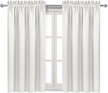 DWCN Blackout Curtains Thermal Insulated, Energy Saving & Noise Reducing Bedroom and Living Room Curtains, Ivory, W 42x L 45 Inch, Set of 2 Rod Pocket Curtain Panels