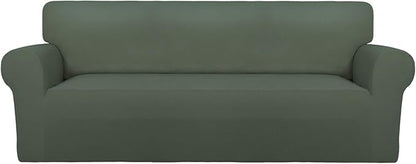 PureFit Super Stretch Sofa Slipcover – Spandex Non Slip Soft Couch Sofa Cover, Washable Furniture Protector with Non Skid Foam and Elastic Bottom for Kids, Pets （Sofa, Grayish Green）