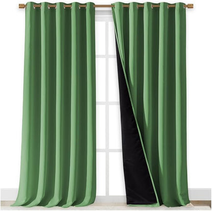 NICETOWN Total Shade Curtains and Draperies, Forest Green, Package of 2, 62 inches Wide x 95 inches, LongHeavy-Duty Full Light Shading Drapes with Black Liner Backing for Villa/Hall/Dorm Window