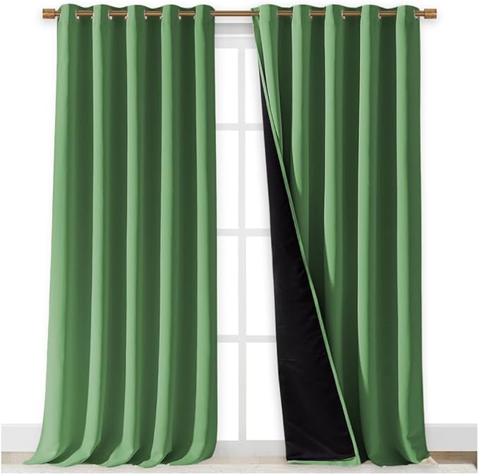 NICETOWN 100% Blackout Blinds, Set of 2, 70 inches x 108 inches, Forest Green, Laundry Room Decor Window Treatment Curtains for Large Patio Sliding Door, Thermal Insulated Curtains for Bedroom