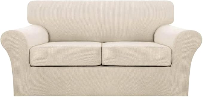 Turquoize 3 Piece Sofa Covers for 2 Cushion Couch Sofa Slipcover Soft Couch Cover for Dogs-Washable Sofa Furniture Covers with 2 Individual Cushion Covers (2 Cushion Sofa,Biscotti Beige)