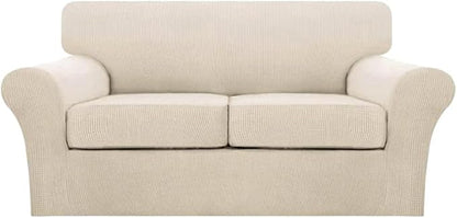 Turquoize 3 Piece Sofa Covers for 2 Cushion Couch Sofa Slipcover Soft Couch Cover for Dogs-Washable Sofa Furniture Covers with 2 Individual Cushion Covers (2 Cushion Sofa,Biscotti Beige)