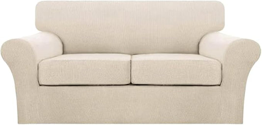 Turquoize 3 Piece Sofa Covers for 2 Cushion Couch Sofa Slipcover Soft Couch Cover for Dogs-Washable Sofa Furniture Covers with 2 Individual Cushion Covers (2 Cushion Sofa,Biscotti Beige)