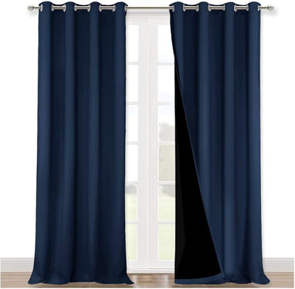 NICETOWN Full Shading Curtains 90 inches Long 2 Panels Set for Windows, Super Heavy-Duty Black Lined Blackout Curtains for Bedroom, Privacy Assured Window Treatment (Navy Blue, 52 inches W)