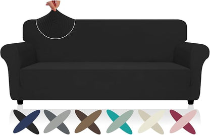 ZNSAYOTX Super Stretch Sofa Cover (72"-92"), New Striped Sofa Covers Fitted Slipcovers with Elastic Bottom, Dog Cat Pets Proof Spandex Washable Fabric Comfortable & Durable (Black, Sofa)