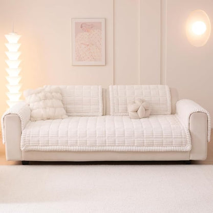 Couch Cover for Dogs Washable, Fuzzy Pet Couch Covers for 3 Cushion Sofa Pet Friendly, Non Slip Sofa Cover (White, 35" x 82.7"/90 x 210cm)