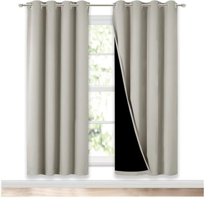 NICETOWN 100% Blackout Window Curtain Panels, Full Light Blocking Drapes with Black Liner for Nursery, 72-inch Drop Thermal Insulated Draperies (Natural, 2 Pieces, 52-inch Wide Per Panel)