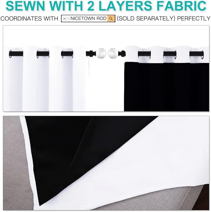 NICETOWN White 100% Blackout Curtains 45 inches Long, 2 Thick Layers Completely Blackout Window Treatment Thermal Insulated Lined Drapes for Small Window (1 Pair, 42 inches Width Each Panel)