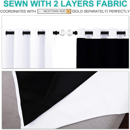 NICETOWN White 100% Blackout Curtains 45 inches Long, 2 Thick Layers Completely Blackout Window Treatment Thermal Insulated Lined Drapes for Small Window (1 Pair, 42 inches Width Each Panel)