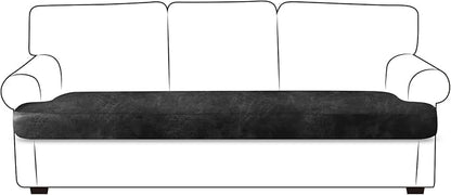 Leather Look Couch Cushion Covers Sofa Seat Slipcovers Sets Couches Furniture Protector for Sectional Armchair Loveseat Pets Kids Stretch Spandex Fabric (1 T-Cushion Sofa, Dark Grey)