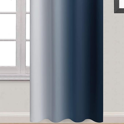 Yakamok Room Darkening Ombre Curtains 96 Inch Length, Navy Blue and Greyish White Thermal Insulated Gradient Color Curtains,Light Blocking Grommet Window Drapes for Bedroom,52 Inch Width,2 Panels