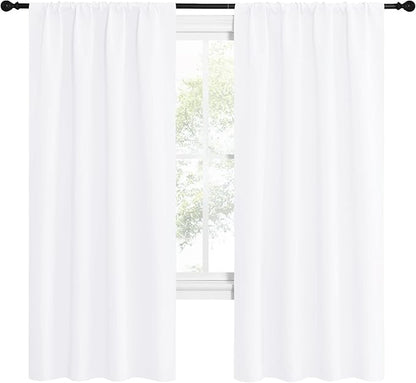 NICETOWN 50% Light Blocking Kitchen Curtains - Window Treatment Rod Pocket Curtains/Drapes for Bedroom (2 Panels, 42 by 72, White)