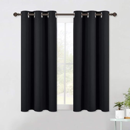 NICETOWN Blackout Draperies Window Curtain Panels, Autumn/Winter Thermal Insulated Solid Grommet Blackout Curtains/Drapes for Living Room (Set of 2, 42 Inch by 54 Inch, Black)