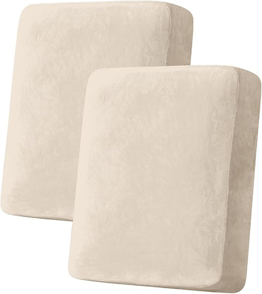Couch Cover Stretch Velvet Sofa Cushion Cover 2-Piece - Elastic Washable Slipcover for Seat or Backrest, Couch Seat Covers for Sofas (Cream)