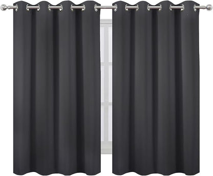LEMOMO Blackout Curtains 66 x 54 Inch Long Dark Grey Curtains Set of 2 Panels Room Darkening Curtains for Bedroom and Living Room