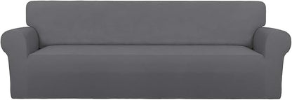 PureFit Super Stretch 4 Seater Sofa Slipcover – Spandex Non Slip Soft Couch Sofa Cover, Washable Furniture Protector with Non Skid Foam and Elastic Bottom for Kids, Pets （XX Large, Gray）