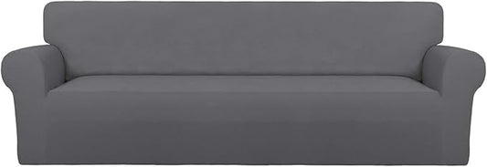 PureFit Super Stretch 4 Seater Sofa Slipcover – Spandex Non Slip Soft Couch Sofa Cover, Washable Furniture Protector with Non Skid Foam and Elastic Bottom for Kids, Pets （XX Large, Gray）