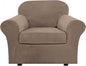 H.VERSAILTEX Rich Velvet Stretch 2 Piece Cover Chair Slipcover Sofa Cover Furniture Protector Couch Soft with Elastic Bottom Chair Couch Cover Width Up to 49 Inch (Chair, Mocha)