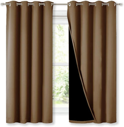 NICETOWN 100% Blackout Lined Curtains, Totally Darkness Drapes with Silver Grommet, Thermal Insulated Drapes for Master Bedroom (Gold Brown, 1 Pair, 52 inches Width x 63 inches Length Each Panel)