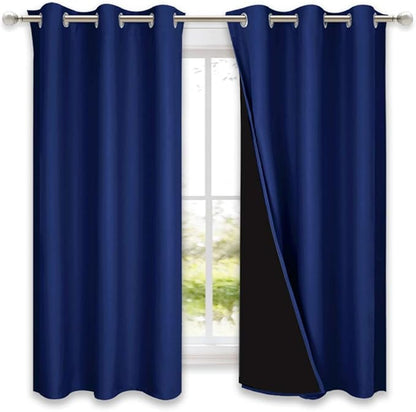 NICETOWN 100% Blackout Curtain Panels, Thermal Insulated Black Liner Curtains for Nursery Room, Noise Reducing and Cold Blocking Drapes for Windows (Set of 2, Royal Blue, 42" Wide by 63" Long)