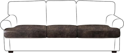 Leather Look Couch Cushion Covers Sofa Seat Slipcovers Sets Couches Furniture Protector for Sectional Armchair Loveseat Pets Kids Stretch Spandex Fabric (3 T-Cushion Sofa, Brown)