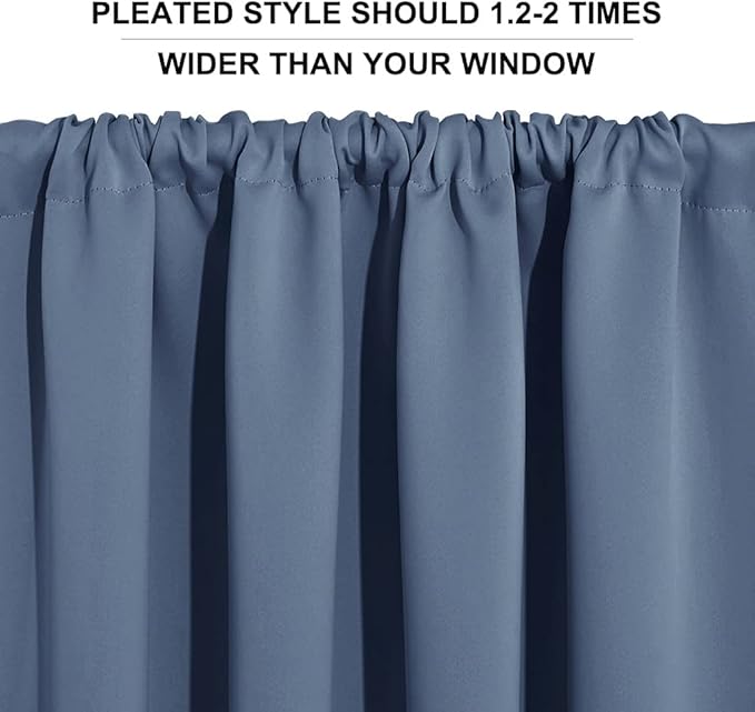 RYB HOME Blackout Curtains for Bedroom Living Room 72 inches Long, Thermal Insulated Privacy Rod Pocket Drapes for Nursery Office Home Theater, Width 42 by Length 72, Stone Blue, 2 Panels