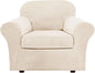 H.VERSAILTEX Rich Velvet Stretch 2 Piece Cover Chair Slipcover Sofa Cover Furniture Protector Couch Soft with Elastic Bottom Couch Cover Width Up to 49 Inch 85% Polyester 15% Spandex (Chair, Cream)