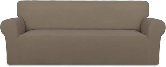 PureFit Super Stretch Sofa Slipcover – Spandex Non Slip Soft Couch Sofa Cover, Washable Furniture Protector with Non Skid Foam and Elastic Bottom for Kids, Pets （Oversized Sofa, Natural）