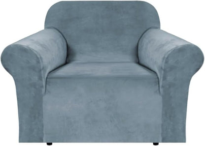 H.VERSAILTEX Stretch Velvet Armchair Cover Couch Covers 1 Cushion Chair Slipcover for Living Room Furniture Cover Crafted from Thick Comfy Rich Velour (Chair 31"-49", Stone Blue)
