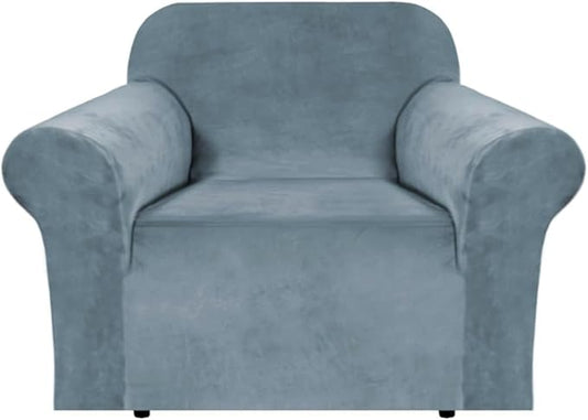H.VERSAILTEX Stretch Velvet Armchair Cover Couch Covers 1 Cushion Chair Slipcover for Living Room Furniture Cover Crafted from Thick Comfy Rich Velour (Chair 31"-49", Stone Blue)