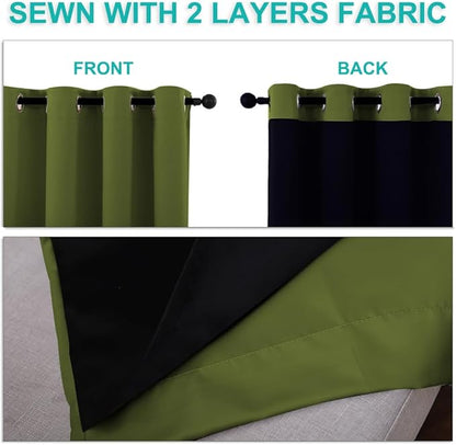 NICETOWN Full Shading Curtains for Windows, Olive Green, Pack of 2, 70 inches W x 95 inches L, Super Heavy-Duty Black Lined Blackout Curtains for Bedroom, Privacy Assured Window Treatment