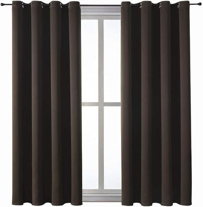 ChrisDowa Grommet Blackout Curtains for Bedroom and Living Room - 2 Panels Set Thermal Insulated Room Darkening Curtains (Brown, 52W x 63L)