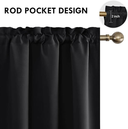 DWCN Short Black Blackout Curtains for Half Window - Room Darkening Thermal Insulated Kitchen and Bedroom Curtains 60x36 inches Long, Set of 2 Window Curtain Panels