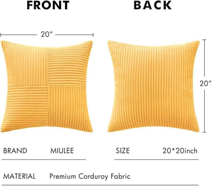 MIULEE Yellow Decorative Throw Pillow Covers 18x18 Inch for Couch Bed Sofa Pack of 2 Boho Farmhouse Throw Pillows Soft Cross Corduroy Patchwork Textured Cushion Cases